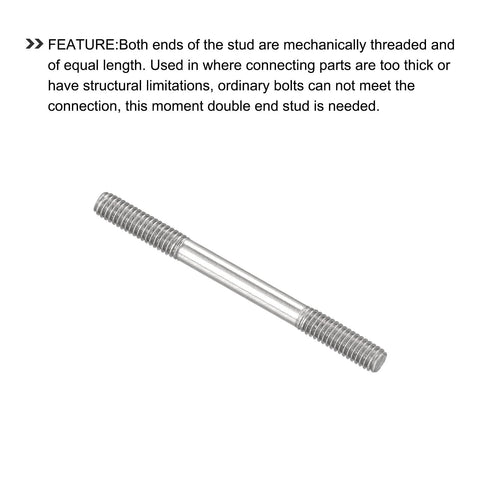 Double Ended Stud Screws M4 50mm 304 Stainless Steel Rod Bolts 20 Pieces, mechanically threaded stud on white background.