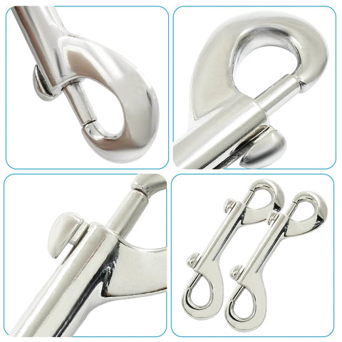 2 Pack Double Ended Bolt Snap Hooks Three And A Half Inch Zinc Alloy Metal Clips for key chains and leashes in close-up view