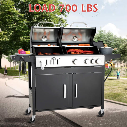 Outdoor grill with 4 Inch Stem Caster Wheels Set Of 4 Heavy Duty Swivel Casters TPR Replacement For Utility Carts Mop Buckets And Shop Accessories 175 Lb Per Caster 700 Lb Total Load Easy Installation With Grip Ring Stem And Insert Sleeve, shown in a park setting