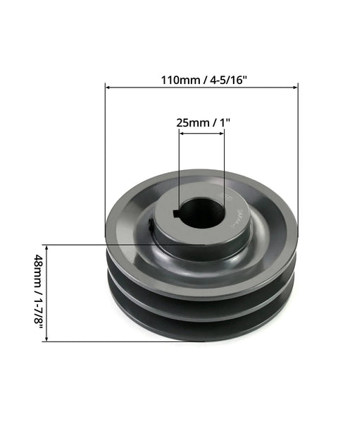 Double Groove Pulley For A Belts With 4.25 Inch OD And 1 Inch Bore AK Fixed Bore Pulley By QWORK 2AK441 with size dimensions
