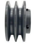 Side view of Double Groove Belt Pulley For One And One Eighth Inch Bore And Three Point Nine Five Inch Outside Diameter Saelno Cast Iron Motor Pulley.