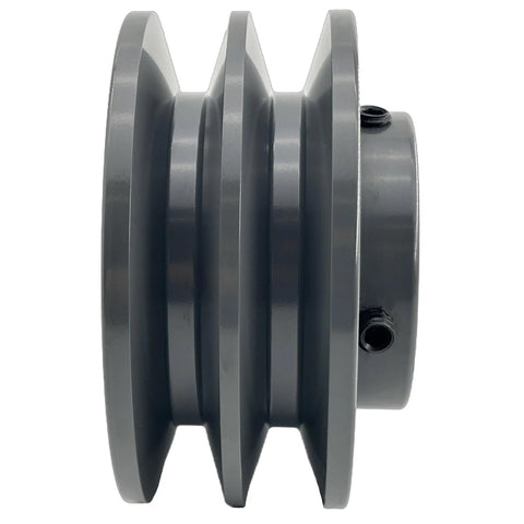 Side view of Double Groove Belt Pulley For One And One Eighth Inch Bore And Three Point Nine Five Inch Outside Diameter Saelno Cast Iron Motor Pulley.