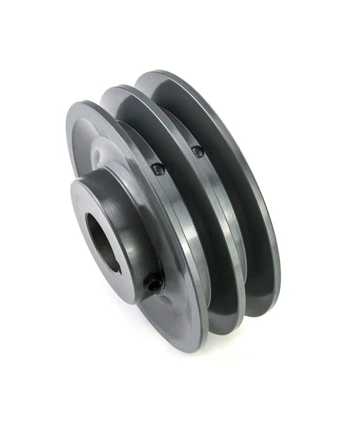 Double Groove Pulley For A Belts With 4.25 Inch OD And 1 Inch Bore AK Fixed Bore Pulley By QWORK 2AK441 cast iron front view