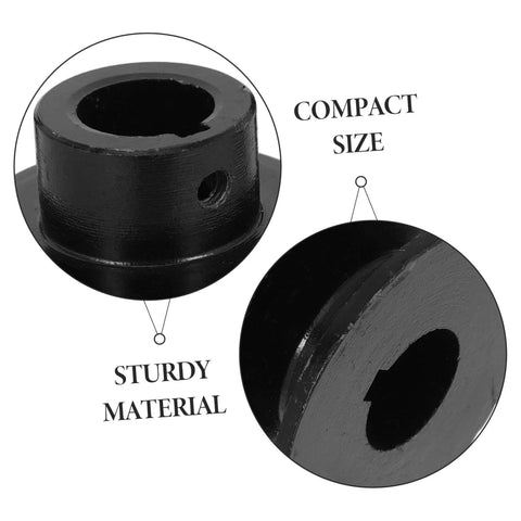 Black double groove pulley replacement for V-belt gas engine water pump, showcasing compact size and sturdy material.
