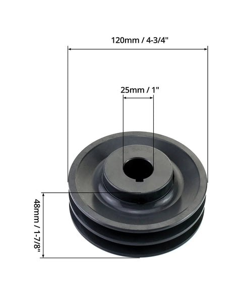 Double Groove Pulley For V Belts A 3L And 4L AK Fixed Bore 4.75 Inch Outer Diameter 1 Inch Bore Cast Iron Sheave
