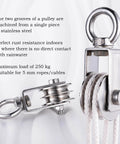 SHINICO Double Cable Pulley Block Heavy Duty Stainless Steel, Bearing Inside, Swivel Single Pulley Wheel