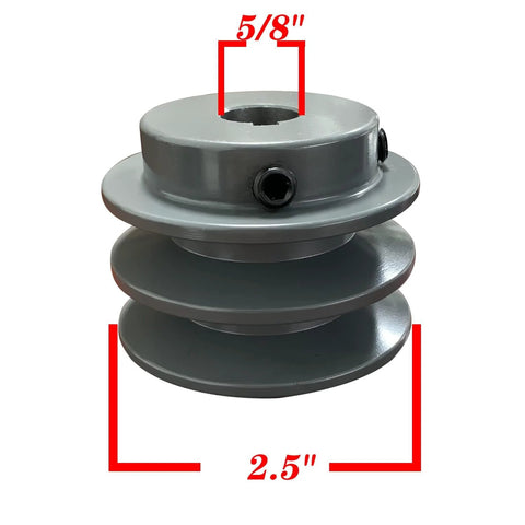 Double Groove V Belt Pulley For A And AX Belts Three L And Four L Sizes Two And A Half Inch Outer Diameter Five Eighths Inch Bore Cast Iron With Grey Finish Fixed Bore Durable Industrial Pulley For Reliable Power Transmission.