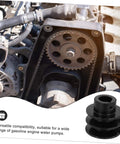 Installed Groove Sheave Double Pulley for V-belt Water Pump Heavy Duty Cast Iron in automotive engine application.