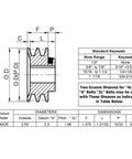 Technical diagram of Double Groove V Belt Pulley for A AX 3L 4L Belts 2AK251 with dimensions and keyseat specs