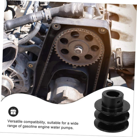 Installed double groove pulley wall mounted V-belt pulley for gas engine water pump robust efficient visible in machinery setup.
