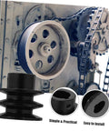 Double Groove Pulley V-belt Pulley High Efficiency Easy Installation for Gas Engine Water Pump, shown in operation on machinery.