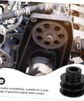 Close-up of black double groove pulley V-belt pulley for gas engine water pump easy install, shown installed in engine system.