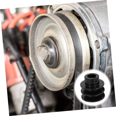 Installed Heavy Duty Cast Double Groove Pulley Pulley Wheel Replacement for V-belt Water Pump Gas Engine Sheave Belt Simple Installation, showcasing close-up view of the pulley in engine.