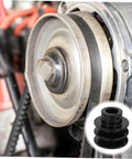 Double Groove Pulley V-belt Pulley for Gas Engine Water Pump Easy Install showing a close-up of a metal pulley installed on an engine.