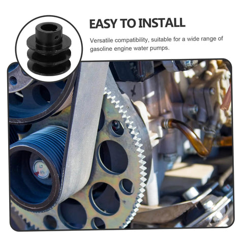 Double Groove Pulley V-belt Pulley for Gas Engine Water Pump Easy Install installed on engine with belt drive close-up