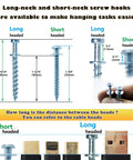 Comparison of long and short-neck headed screws from Double-Headed Bear Claw Picture Hanging Screw Hook Set For Drywall And Wood Studs.