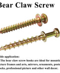 Heavy Duty Double Headed Bear Claw Picture Hanging Screws Set by Laffeya, 40 Pack showing two metal screws with dual necks for easy mounting.
