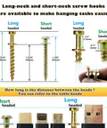 Heavy Duty Double Headed Bear Claw Picture Hanging Screws Set by Laffeya, showing long and short neck screw dimensions and comparison.