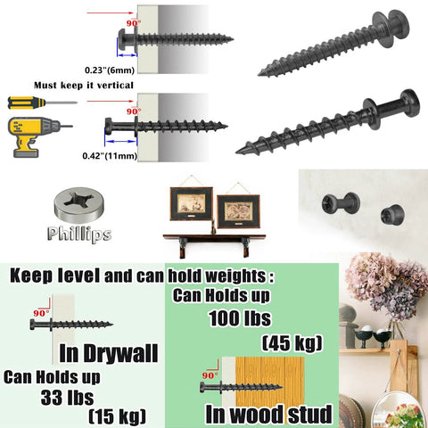 Illustration of Pro Grade Picture Hanging Screws Set with double-headed bear claw screws for various mounting, showcasing weight capacities.