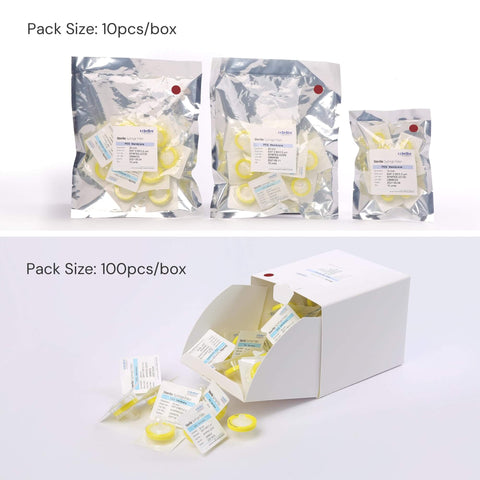 Double Layer PES Hydrophilic Sterile Syringe Filter 0.2 Micron Final Filter, 25mm Diameter, High Flow Rate Lab Filter, 100 Pack, Yellow COBETTER