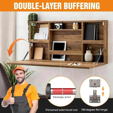 Drop Down Gas Struts,Gas Spring Hinge,for Cabinet and Desk Downward Flap Slowly Down,with 90 Degree Page Turning Axis,Only Open Down The Door (Black-2PCS) in use on a wooden shelving unit.