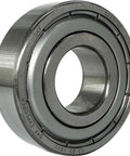Close-up of 6203-2Z double metal seal deep groove ball bearing, size 17x40x12mm, showing polished metal surface and construction.