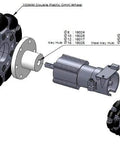 Exploded view of Double Plastic Omnidirectional Wheel, 4 Inch 100mm, 14049, with components for assembly and steel key hub.