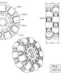 Technical drawing of Double Plastic Omnidirectional Wheel, 4 Inch 100mm, 14049, Universal Wheel showing dimensions in mm.