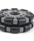 Double Plastic Omnidirectional Wheel, 4 Inch 100mm, 14049, Universal Wheel in gray and black, front view