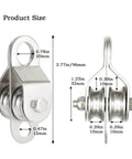 Double Pulley Block Small Snatch Cable for 0.23Inch/6mm Wire Rope, Pulley Wheel Bearing Inside, 2Pack dimensions diagram