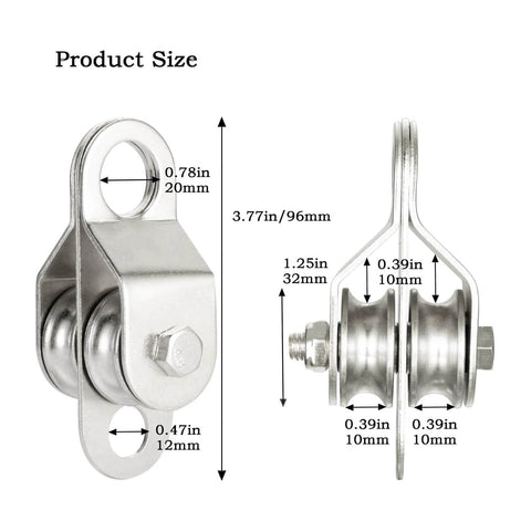 Double Pulley Block Small Snatch Cable for 0.23Inch/6mm Wire Rope, Pulley Wheel Bearing Inside, 2Pack dimensions diagram