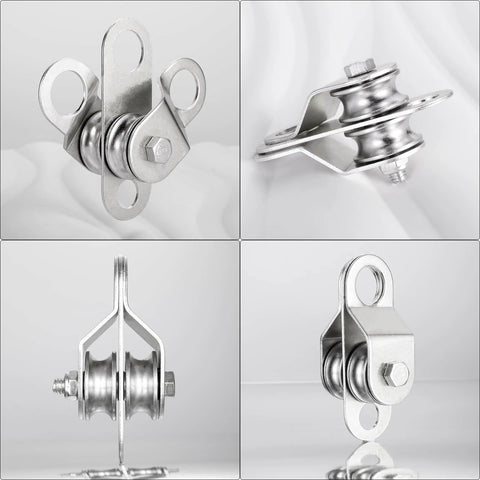 Double Pulley Block Small Snatch Cable for 0.23Inch/6mm Wire Rope, Pulley Wheel Bearing Inside, 2Pack, front and side views