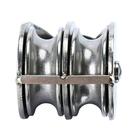 Side view of 2-Pack M50 Lifting Double Pulley Block 304 Stainless Steel Crane Rotary Hook Double Pulley Loading M50 Double Pulley