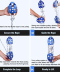 Double Block and Tackle Pulley System with 150Ft x 1/2'' Rope Pulley 7700 LB(35KN) Breaking Strength, assembly steps shown