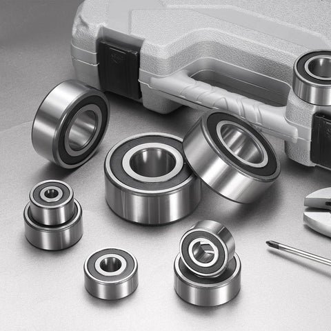Assorted Double Row Sealed Angular Ball Bearings and toolbox for motors and pumps, ideal for machinery use, nylon cage design