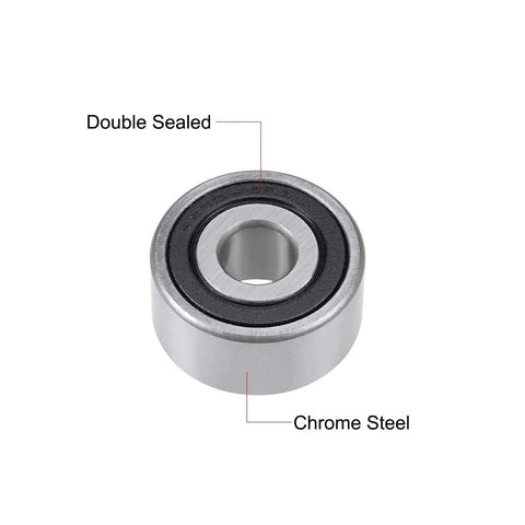 Front view of chrome steel angular contact ball bearing 10x30x14.3 mm, double-sealed.