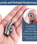 Hand holding R4-2RS Double Sealed Miniature Bearings One Quarter Inch ID And Five Eighths Inch OD 0.196 Inch Thick 20 Pack