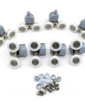 8 Pcs Double Shower Door Rollers Replacement Set, 23mm twin top & bottom wheels with spring loaded action, screw cover caps displayed