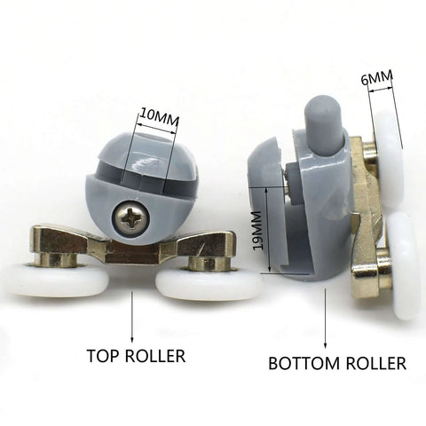 Close-up of 8 Pcs Double Shower Door Rollers Replacement Set, showing 23mm twin top and bottom wheels with labeled dimensions.