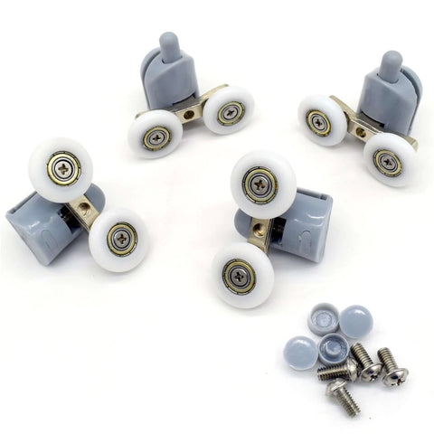 8 Pcs Double Shower Door Rollers Replacement Set, 23mm twin top & bottom wheels with spring loaded action and screw cover caps
