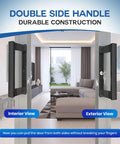 Sliding Glass Door Handle Set With Interior And Exterior Handles In Black 6-5/8 Inch Hole Spacing For Flush Mount Cutouts