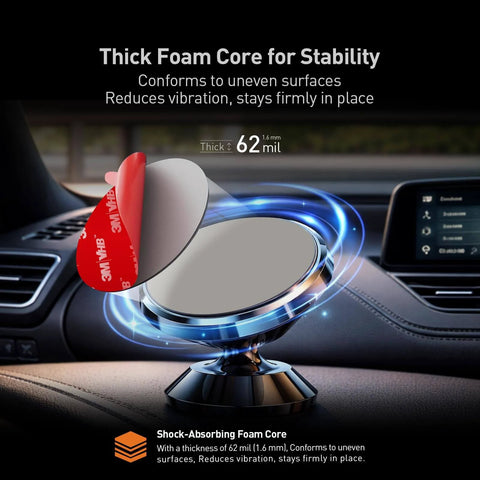 Heavy Duty Double Sided Adhesive Pads for Dash Cam Mounts 2.2 x 2.2 Inches shown in car dashboard setting.
