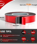 Beefy Heavy Duty Double Sided Car Tape High Temperature Resistant Mounting Tape, 19.7 ft long by 0.6 inch wide, 2 rolls, side view