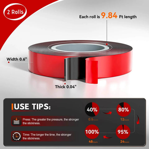 Beefy Heavy Duty Double Sided Car Tape High Temperature Resistant Mounting Tape, 19.7 ft long by 0.6 inch wide, 2 rolls, side view