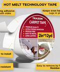 Double Sided Carpet Tape For Rugs And Hardwood Floors With Hot Melt Adhesive For Extra Sticking Power, Heavy Duty Removable Grip Tape