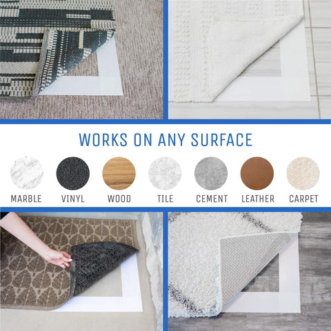 Heavy Duty Double Sided Carpet Tape 2 Inch By 40 Yard For Rug And Carpet Underlayment used on various surfaces like tile and wood.