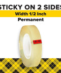 Double sided craft tape for scrapbooking and school projects, clear adhesive, half inch wide roll