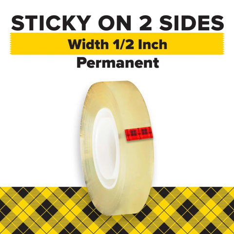 Double sided craft tape for scrapbooking and school projects, clear adhesive, half inch wide roll