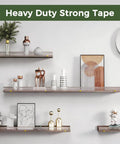 Wooden shelves mounted with Heavy Duty Double Sided Tape For Walls Mounting Removable Clear Adhesive Strips One Point One Eight Inch By One Hundred Twenty Inch Nano Tech Acrylic Gel No Nails No Drill For Pictures Posters Decor And Rug Carpet
