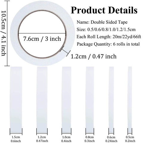 Six Roll Multi Size Double Sided Craft Tape Set For Scrapbooking Card Making Gift Boxes Arts And Photography Ultra Sticky Tape